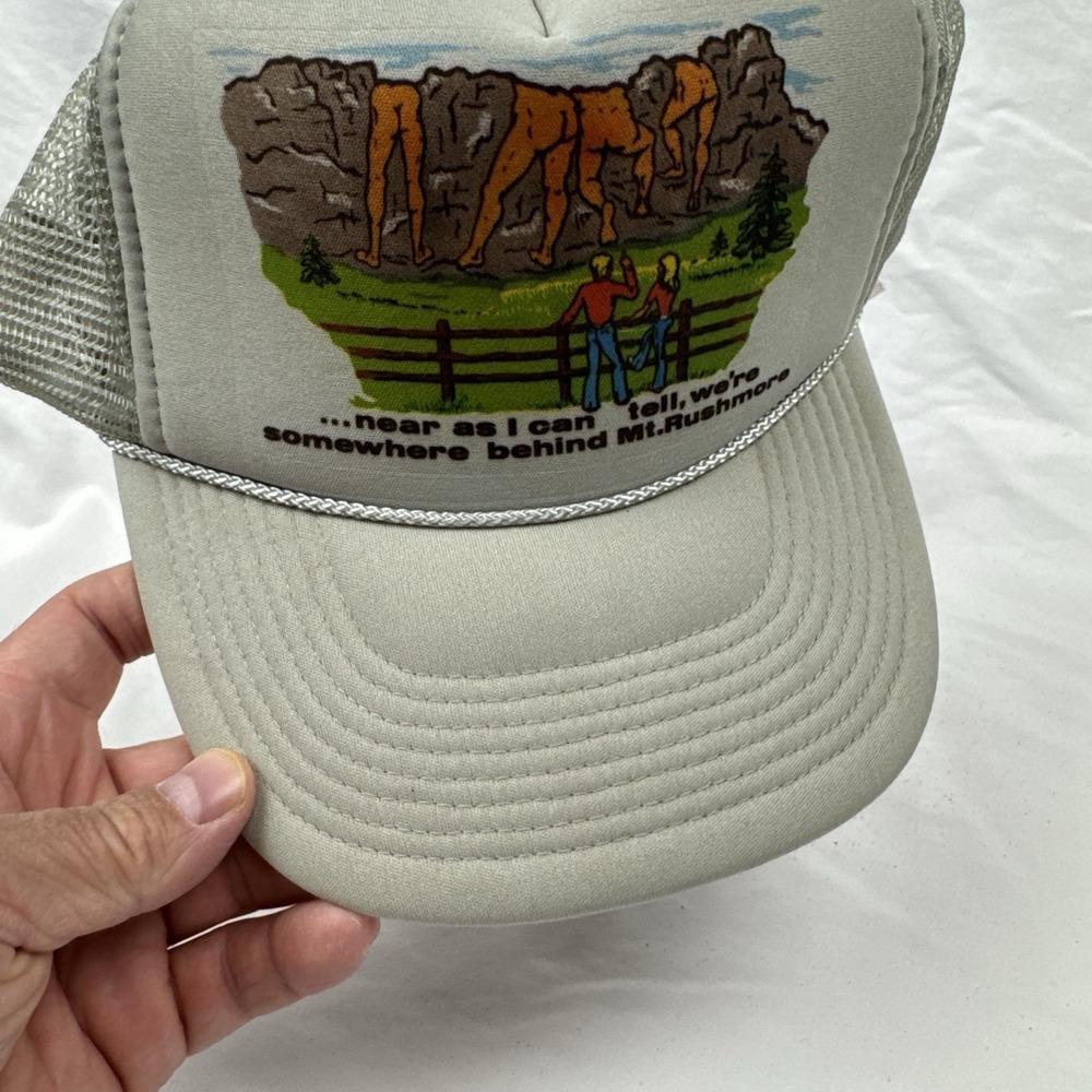 Mt Rushmore Hat Cap Snapback Adult One Size Gray Mesh Funny Vintage Nissin - Picture 3 of 11